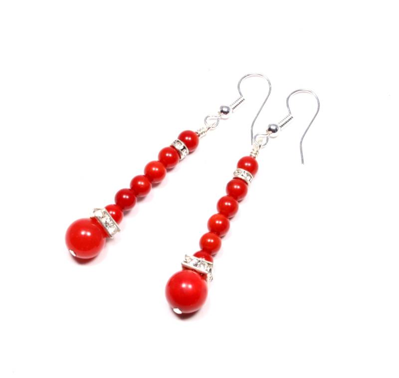 Elegante Rote Koralle Ohrringe Versilbert - Silber Lang Statement von BigSkiesJewellery