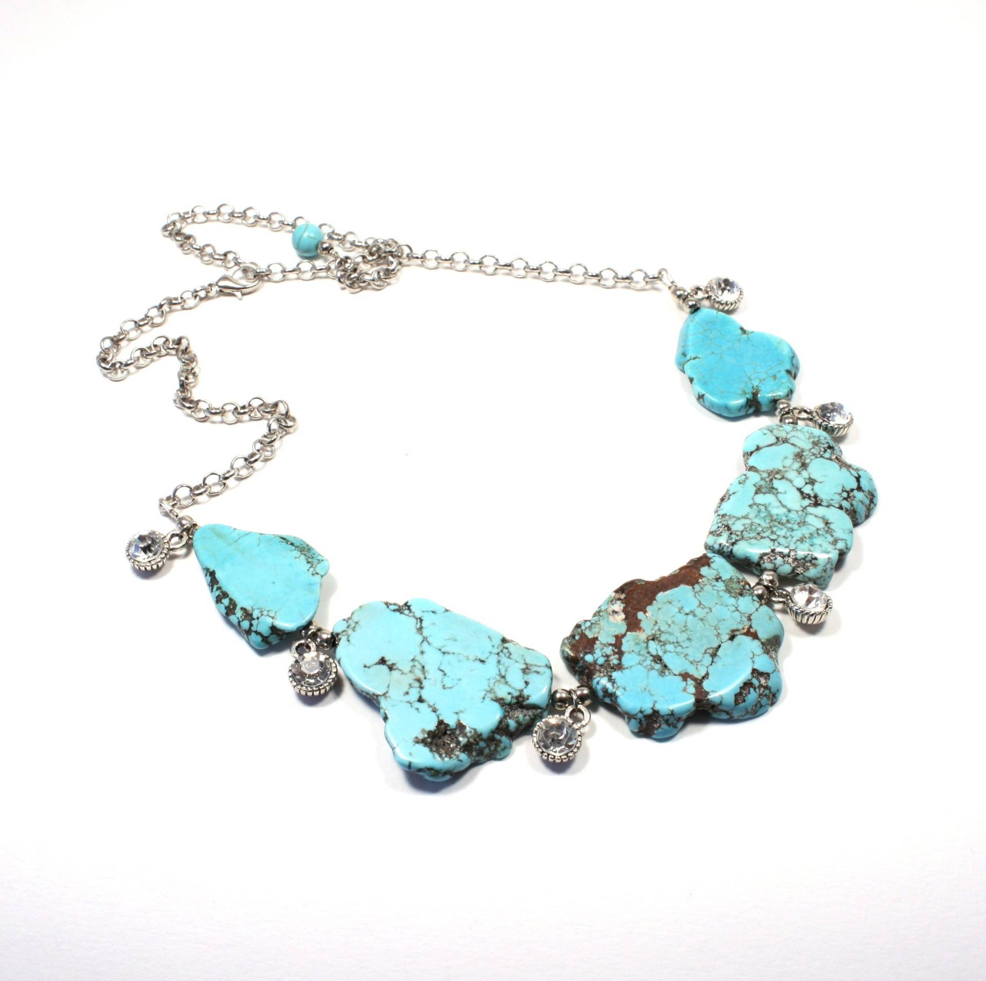 Freeform Türkis Slab Halskette Mit Diamante Charms - Statement Chunky Schmuck von BigSkiesJewellery