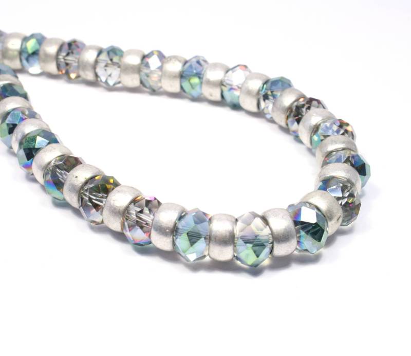 Funkelnde Kristall Halskette - Facettierte Ab Und Matte Silber Perlen Schmuck von BigSkiesJewellery