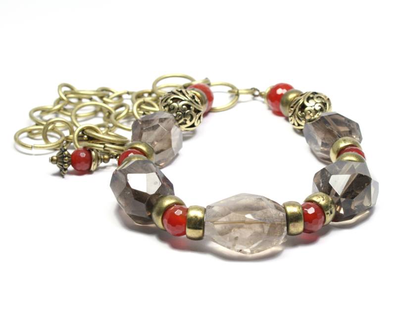 Rauchquarz Halskette Mit Karneol Akzente - Braun Und Orange Töne Halbedelstein Herbst Farben Perlen Halsketten von BigSkiesJewellery