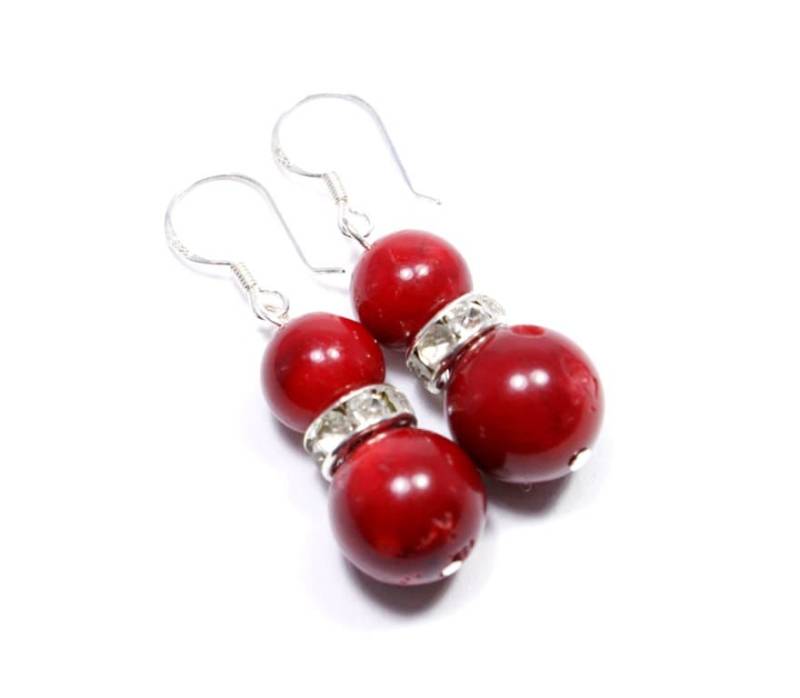 Rote Korallen Ohrringe - Sterling Silber Korallenohrringe Korallenschmuck Perlentropfen Koralle Baumeln Großer Himmel Schmuck von BigSkiesJewellery