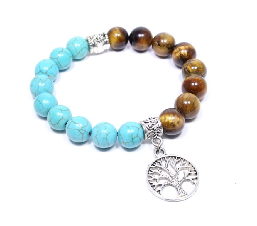 Tigerauge Türkis Armband - Baum Des Lebens Charm Boho Stapelarmband Natur Inspiriertes Big Skies Schmuck von BigSkiesJewellery