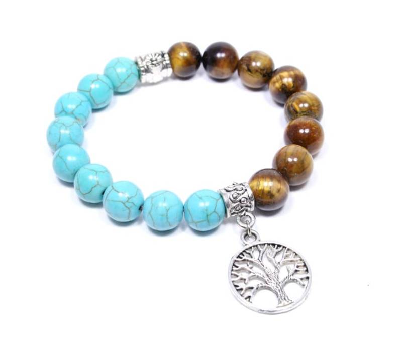Tigerauge Türkis Armband - Baum Des Lebens Charm Boho Stapelarmband Natur Inspiriertes Big Skies Schmuck von BigSkiesJewellery