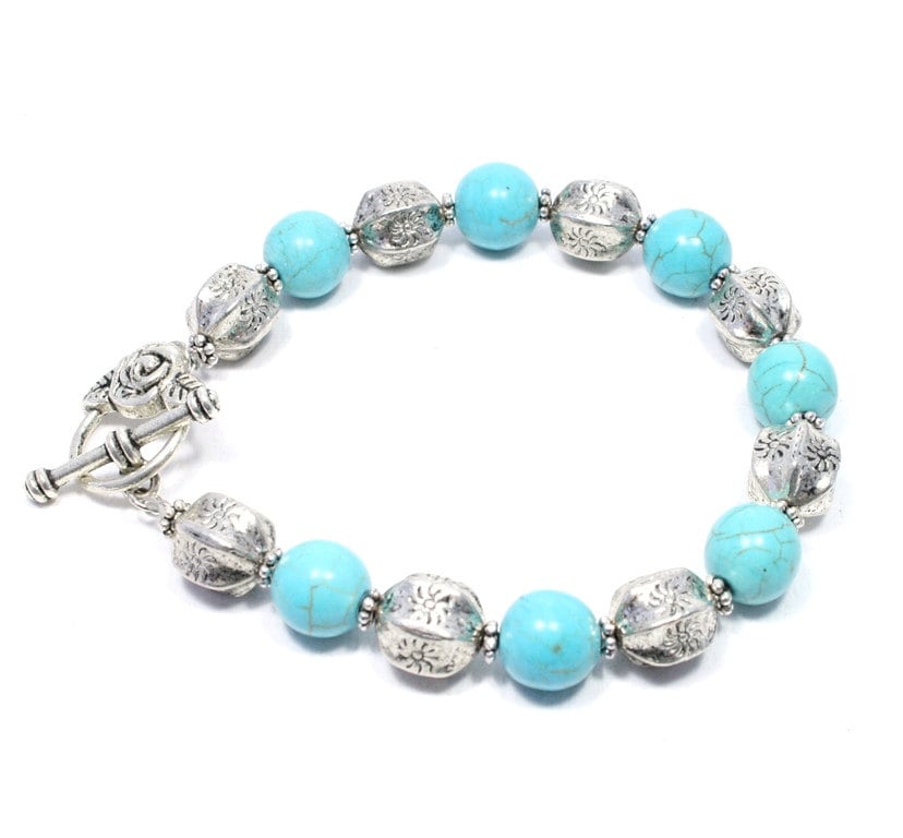 Türkis Und Silber Armband - Edelstein Schmuck Howlith Mit Knebelverschluss Big Skies von BigSkiesJewellery