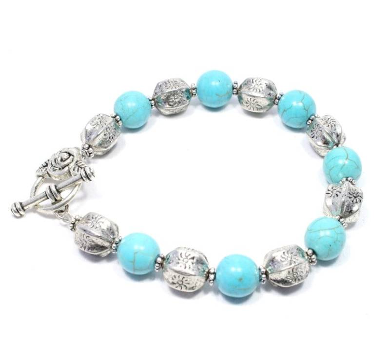 Türkis Und Silber Armband - Edelstein Schmuck Howlith Mit Knebelverschluss Big Skies von BigSkiesJewellery