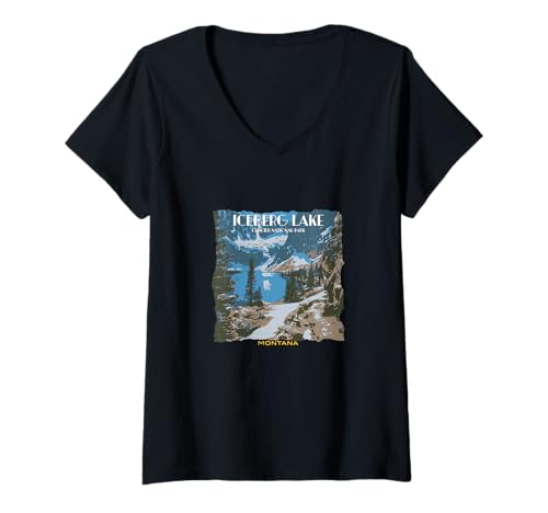 Damen Montana-Souvenir im Iceberg Lake Glacier Nationalpark T-Shirt mit V-Ausschnitt Damen Montana-Souvenir im Iceberg Lake Glacier Nationalpark T-Shirt mit V-Ausschnitt von BigSkyMontana