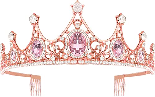 Diademe für Mädchen Kristall Tiara Perle Prinzessin Kostüm Krone Stirnband Blumenwettbewerb Braut Hochzeit Haarschmuck Cosplay, Geburtstag, Feier, Feiertag, Party Geschenk (Mädchen rosa Tiara 4#) von BigTree