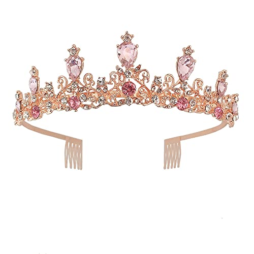 Mädchen Kristall Tiara Krone mit Kamm Rosa Frauen Prinzessin Stirnband Geschenk für Kostüm Hochzeit Abschlussball Geburtstag Kuchen Topper Weihnachtsfeier Festzug Haarschmuck Geschenk Schmuck von BigTree