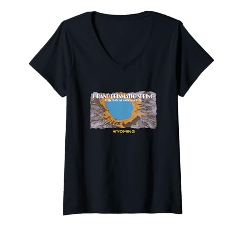 Damen Grand Prismatic Spring Souvenir im Yellowstone-Nationalpark T-Shirt mit V-Ausschnitt von BigWyomingRocks
