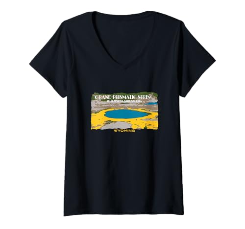 Damen Grand Prismatic Spring Yellowstone, Wyoming, Souvenir T-Shirt mit V-Ausschnitt von BigWyomingRocks