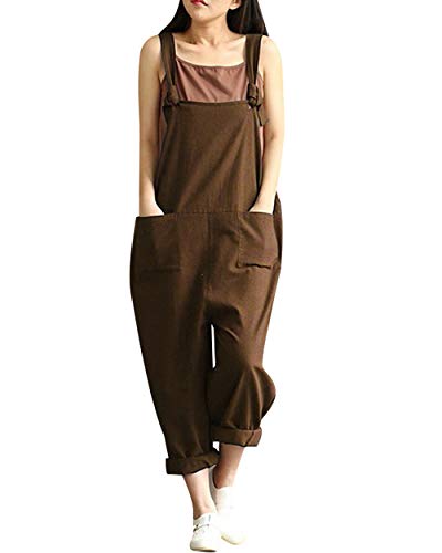 Bigassets Damen Baggy Overalls Verstellbarer Riemen Jumpsuits Strampelhöschen Latzhose mit weitem Bein Coffee M von Bigassets