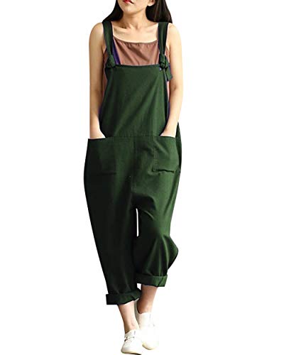 Bigassets Damen Baggy Overalls Verstellbarer Riemen Jumpsuits Strampelhöschen Latzhose mit weitem Bein Green L von Bigassets