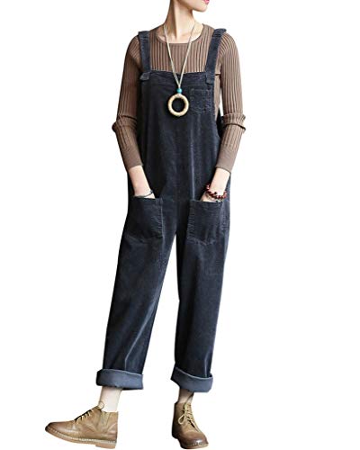 Bigassets Damen Baumwolle Cord Jumpsuits Spielanzug Hose Latzhose mit Taschen Grey von Bigassets