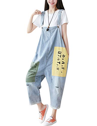 Bigassets Damen Beiläufig Overalls mit weitem Bein Jumpsuits Denim Latzhose Style 1 von Bigassets