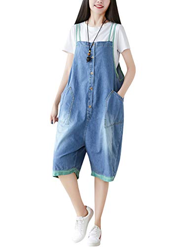 Bigassets Damen Beiläufig Overalls mit weitem Bein Jumpsuits Denim Latzhose Style 5 Green von Bigassets