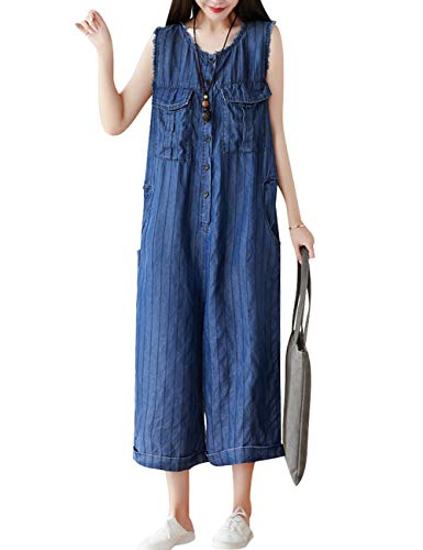 Bigassets Damen Beiläufig Overalls mit weitem Bein Jumpsuits Denim Latzhose Style 6 von Bigassets