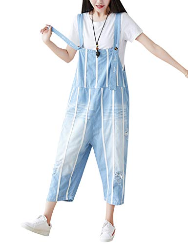 Bigassets Damen Beiläufig Overalls mit weitem Bein Jumpsuits Denim Latzhose Style 8 Light Blue von Bigassets