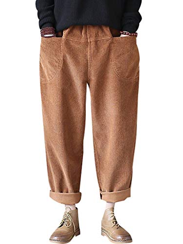 Bigassets Damen Elastische Taille Baumwolle Cordhose Beiläufig Hose Style 2 Camel von Bigassets