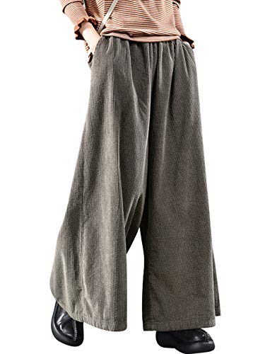 Bigassets Damen Elastische Taille Baumwolle Cordhose Weite Bein Hose Style 2 Light Coffee von Bifscebn