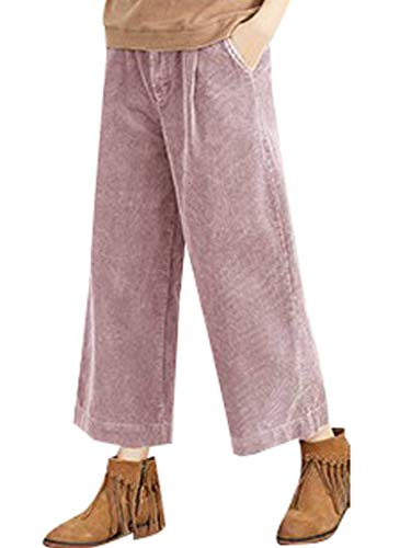 Bigassets Damen Elastische Taille Corduroy Knöchellange Hose Weite Bein Hose Pink L von Bigassets