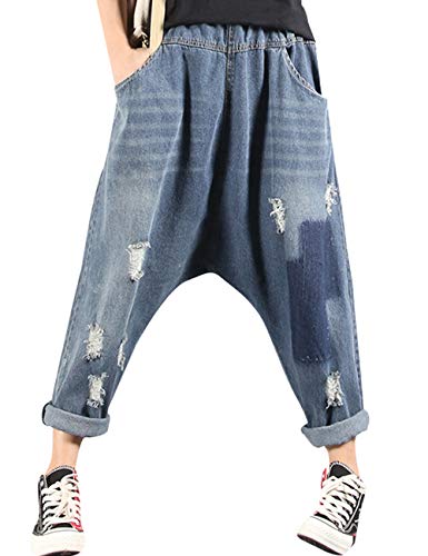 Bigassets Damen Elastische Taille Haremshose Jeans Freizeithose mit Taschen Style 5 von Bigassets