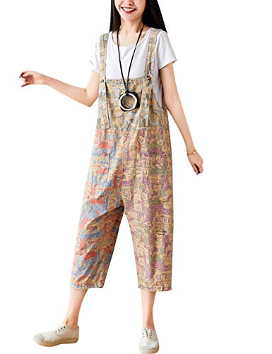 Bigassets Damen Gedruckt Denim Overall Jeans Overall Latzhose Style 3 Coffee von Bigassets