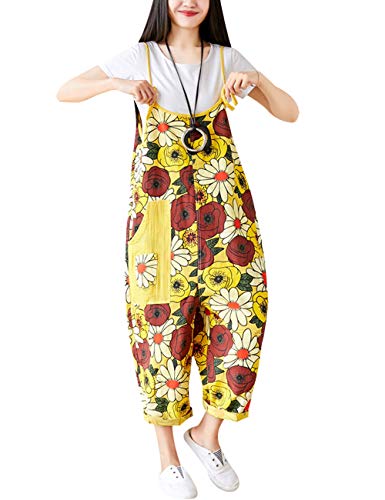 Bigassets Damen Gedruckt Denim Overall Jeans Overall Latzhose Style 4 Yellow von Bigassets