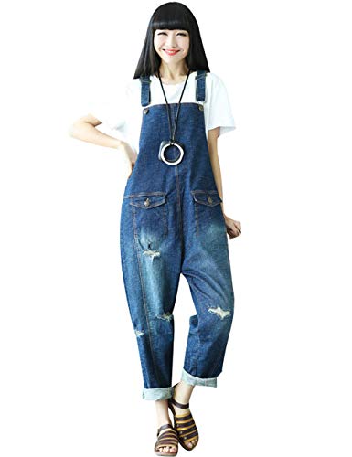 Bigassets Damen Gedruckt Denim Overall Jeans Overall Latzhose Style 5 Deep Blue von Bigassets