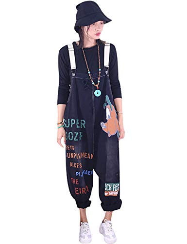 Bigassets Damen Gedruckt Jeans Latzhose Ärmelloser Spielanzug Denim Jumpsuits Overalls Style 4 Black von Bigassets