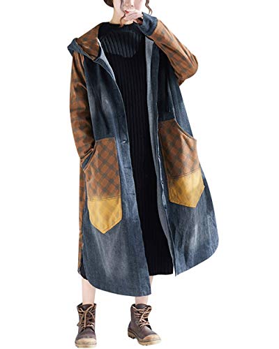 Bigassets Damen Gedruckt Mantel mit Kapuze Dick Warm Winter Jacken Einreiher Mäntel Style 1 Orange von Bigassets