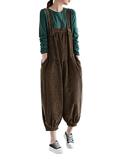 Bigassets Damen Herbst Winter Verstellbarer Riemen Overalls Baumwoll Cord Latzhose Coffee L von Bigassets