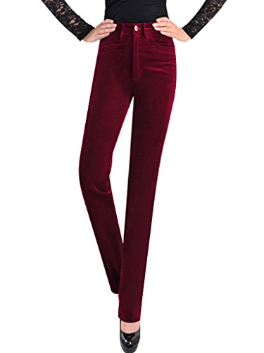 Bigassets Damen Hohe Taille Cordhosen Gerade Hosen Claret L von Bigassets