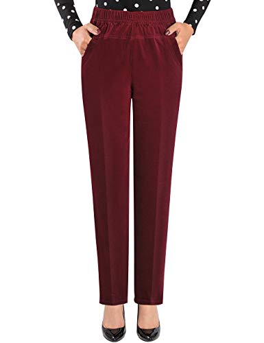 Bigassets Damen Hohe Taille Dünn Cordhose Gummizug Strecken Baumwollhose Burgundy XL von Bigassets