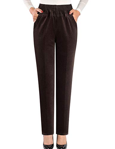 Bigassets Damen Hohe Taille Dünn Cordhose Gummizug Strecken Baumwollhose Coffee M von Bigassets