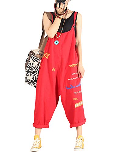 Bigassets Damen Jeans Latzhose Ärmellos Overalls Jumpsuits Style 2 Red von Bigassets