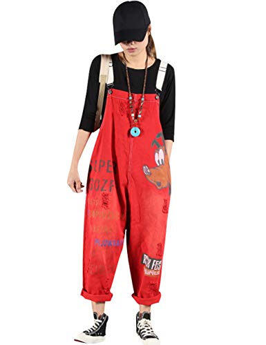 Bigassets Damen Jeans Latzhose Ärmellos Overalls Jumpsuits Style 3 Red von Bigassets