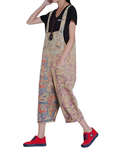 Bigassets Damen Jeans Latzhose Beiläufig Bedruckte Overalls Style 2 Yellow von Bigassets