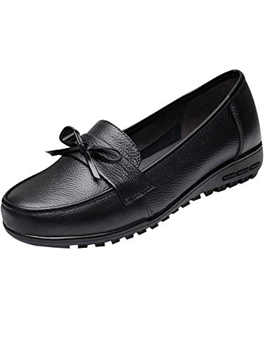 Bigassets Damen Leder Flacher Loafer Beiläufig Mokassins Niedrige Keilabsatz Arbeitsschuhe Black EU 41 von Bigassets