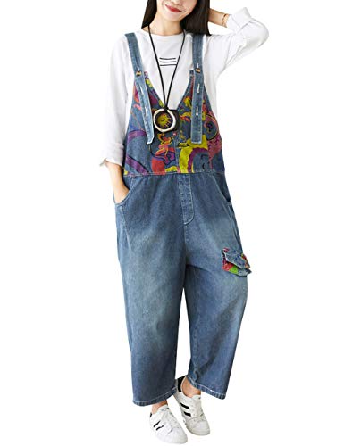 Bigassets Damen Loose Jumpsuits Verstellbarer Riemen Denim Spielanzug Overalls Latzhose Style 2 Blue von Bigassets