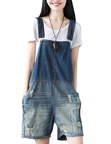 Bigassets Damen Sommer Denim Latzhose Jumpsuits Kurze Hose Overalls mit Taschen Style 2 Deep Blue von Bigassets