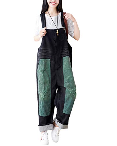 Bigassets Damen Sommer Frühling Zerrissene Jeans Latzhose Ärmellos Beiläufig Overalls Strampelhöschen Style 1 Black von Bigassets