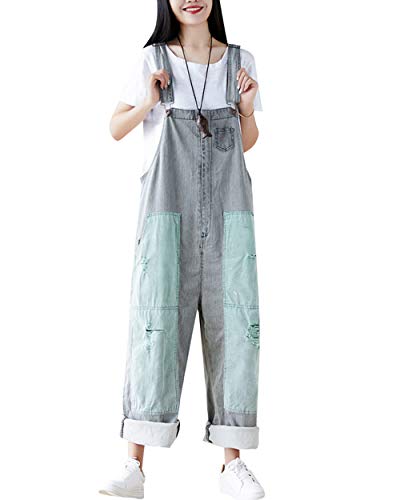 Bigassets Damen Sommer Frühling Zerrissene Jeans Latzhose Ärmellos Beiläufig Overalls Strampelhöschen Style 1 Grey von Bigassets