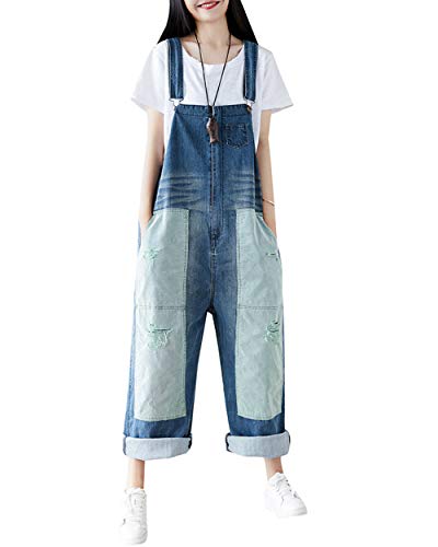 Bigassets Damen Sommer Frühling Zerrissene Jeans Latzhose Ärmellos Beiläufig Overalls Strampelhöschen Style 1 Light Blue von Bigassets