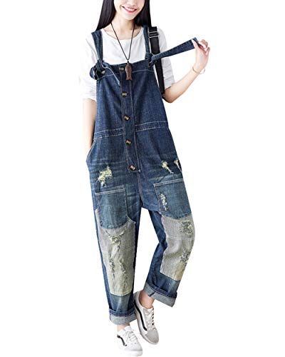 Bigassets Damen Sommer Frühling Zerrissene Jeans Latzhose Ärmellos Beiläufig Overalls Strampelhöschen Style 3 Deep Blue von Bigassets