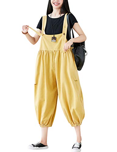 Bigassets Damen Verstellbare Träger Jumpsuits mit weitem Bein Strampelhöschen Overalls gerissen Yellow von Bigassets