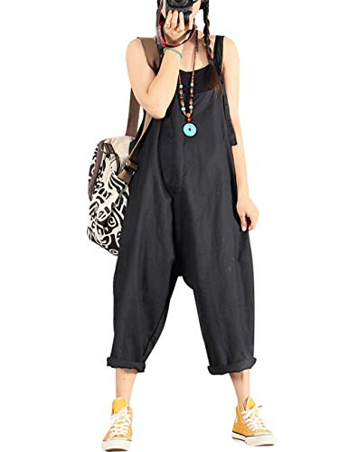 Bigassets Damen Verstellbarer Riemen Crotch fallen lassen Denim Overalls Strampelhöschen Style 3 Black von Bigassets