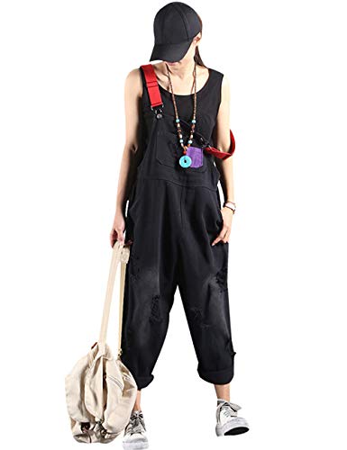 Bigassets Damen Verstellbarer Riemen Crotch Fallen Lassen Denim Overalls Strampelhöschen Style 5 Black von Bigassets