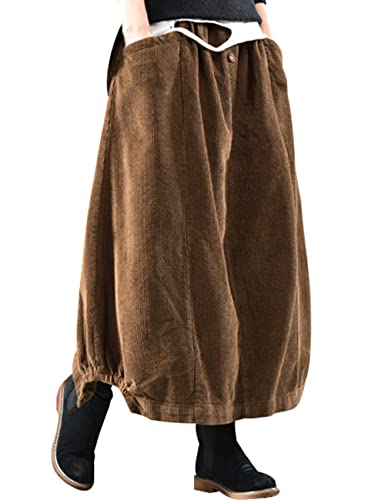 Bigassets Damen Vintage Knöchellange Cordrock mit elastischer Taille Brown von Bigassets