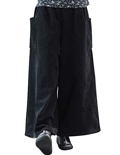 Bigassets Damen Warme Hosen Mit Fleece gefütterte Hose Cordhose mit weitem Bein Black von Bigassets