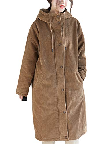 Bigassets Damen Winter Herbst Kapuzenjacken Cord Mäntel Coffee von Bigassets